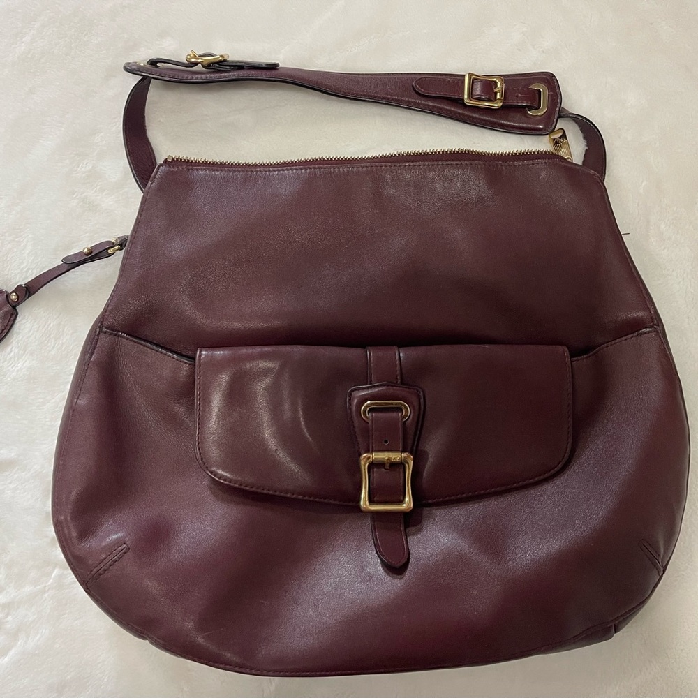 Ralph Lauren Maroon Leather Saddle Bag